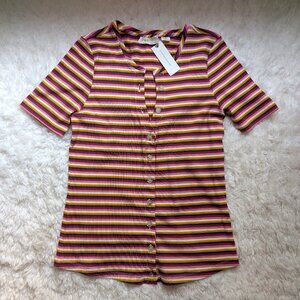 NWT Anthropologie MAEVE Striped Henley Button Down T-Shirt (Size: S)